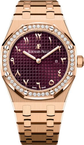 Audemars Piguet Royal Oak 33mm Quartz Rose Gold Diamond Bezel Purple Dial | 67651OR.ZZ.1261OR.06 - Luxury Time NYC