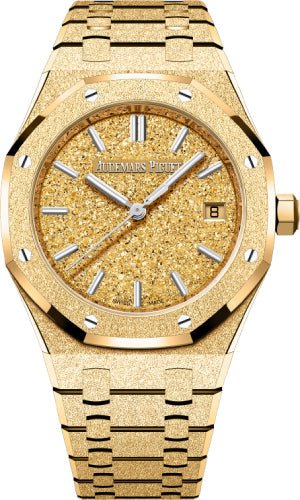 Audemars Piguet Royal Oak 34 mm Frosted Gold Selfwinding Yellow Gold Crystal Sand Dial | 77450BA.GG.1361BA.01 - Luxury Time NYC