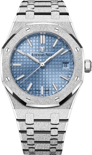 Audemars Piguet Royal Oak 34mm Frosted Gold Selfwinding Blue Dial | 77353BC.GG.1263BC.01 - Luxury Time NYC