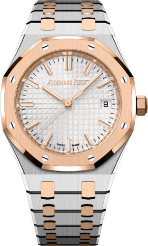 Audemars Piguet Royal Oak 34mm Rose Gold/Stainless Steel Silver Dial | 77450SR.OO.1361SR.02 - Luxury Time NYC