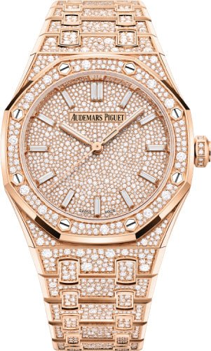 Audemars Piguet Royal Oak 34mm Self Winding Pink Rose Gold Diamond Dial - 77452OR.ZZ.1365OR.01 - Luxury Time NYC