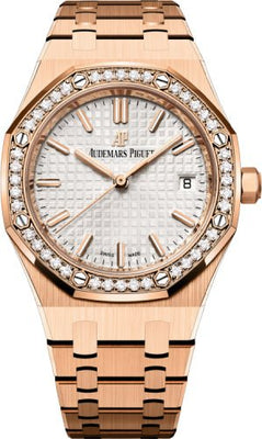 Audemars Piguet Royal Oak 34mm Selfwinding Rose Gold Diamond Bezel Silver Dial - 77351OR.ZZ.1261OR.01 - Luxury Time NYC