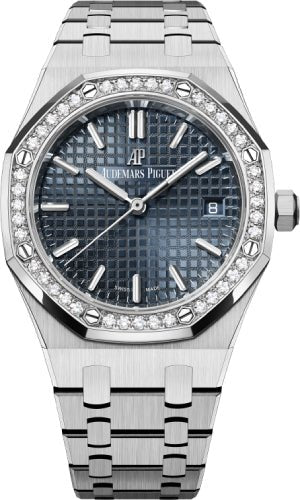 Audemars Piguet Royal Oak 34mm Stainless Steel Blue Dial Diamond Bezel | 77351ST.ZZ.1261ST.01 - Luxury Time NYC