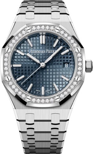 Audemars Piguet Royal Oak 34mm Stainless Steel Blue Dial Diamond Bezel | 77451ST.ZZ.1361ST.04 - Luxury Time NYC