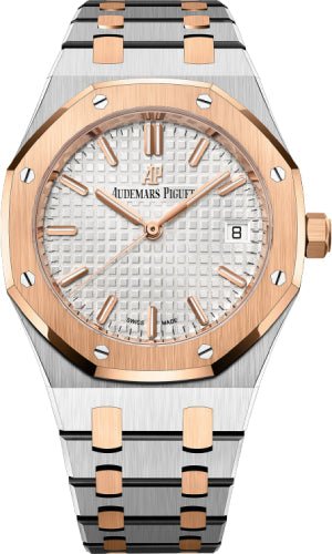 Audemars Piguet Royal Oak 34mm Stainless Steel Rose Gold Bezel Silver Dial - 77350SR.OO.1261SR.01 - Luxury Time NYC