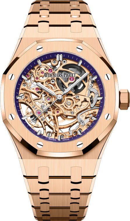 Audemars Piguet Royal Oak 37 mm Double Balance Wheel Openworked Pink Rose Gold Purple Inner Dial | 15467OR.OO.1256OR.02 - Luxury Time NYC