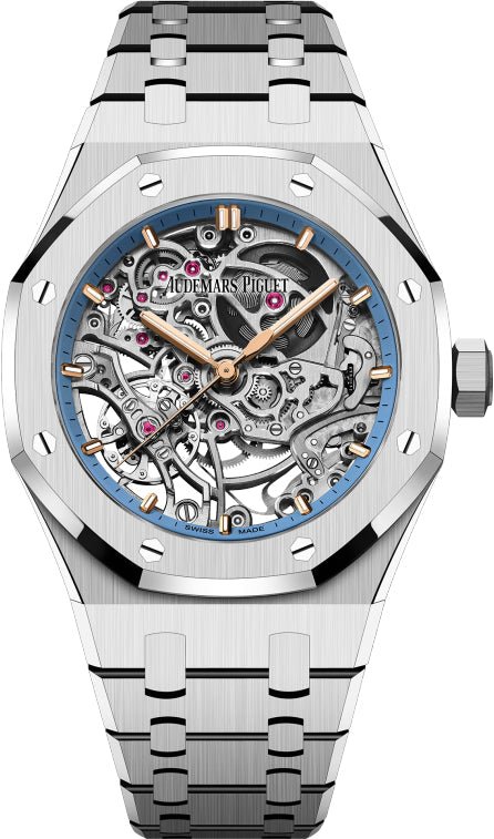 Audemars Piguet Royal Oak 37 mm Double Balance Wheel Openworked White Gold Light Blue Inner DIal | 15467BC.OO.1256BC.01 - Luxury Time NYC