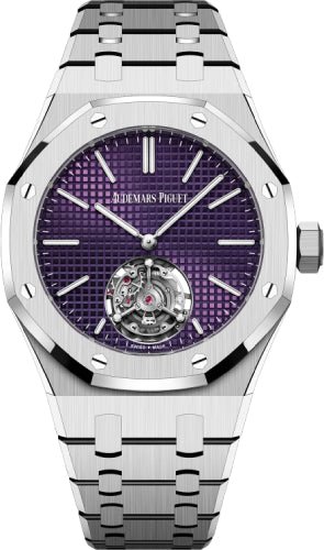 Audemars Piguet Royal Oak 37mm Flying Tourbillion Extra - Thin "50th Anniversary" Stainless Steel Plum Dial - 26660ST.OO.1356ST.01 - Luxury Time NYC