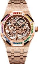 Load image into Gallery viewer, Audemars Piguet Royal Oak 37mm Frosted Gold Double Balance Wheel Openworked Rose Gold Rainbow Sapphire - 15468OR.YG.1259OR.01 - Luxury Time NYC