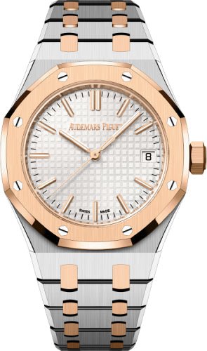 Audemars Piguet Royal Oak 37mm Rose Gold/Stainless Steel Silver Dial Watch - 15550SR.OO.1356SR.02. - Luxury Time NYC