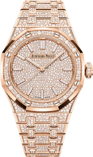 Audemars Piguet Royal Oak 37mm Self Winding Pink Rose Gold Diamond Dial | 15552OR.ZZ.1358OR.01 - Luxury Time NYC