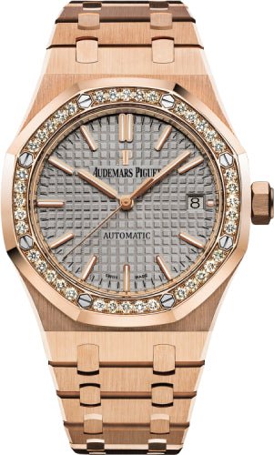 Audemars Piguet Royal Oak 37mm Selfwinding Rose Gold Gray Index Diamond Bezel Rose Gold Bracelet - 15451OR.ZZ.1256OR.02 - Luxury Time NYC