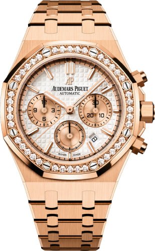 Audemars Piguet Royal Oak 38mm Chronograph Rose Gold Silver Dial Diamond Bezel - 26315OR.ZZ.1256OR.01 - Luxury Time NYC