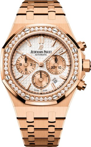 Audemars Piguet Royal Oak 38mm Chronograph Rose Gold Silver Dial Diamond Bezel - 26315OR.ZZ.1256OR.01 - Luxury Time NYC