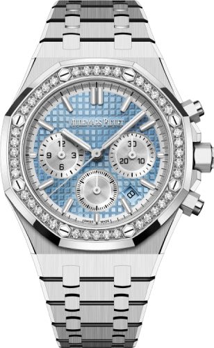 Audemars Piguet Royal Oak 38mm Chronograph Stainless Steel Light Blue Dial Diamond Bezel | 26715ST.ZZ.1356ST.01 - Luxury Time NYC