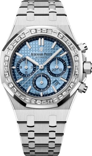 Audemars Piguet Royal Oak 38mm Chronograph White Gold Blue Dial Diamond Bezel - 26318BC.ZZ.1256BC.01 - Luxury Time NYC