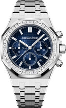 Load image into Gallery viewer, Audemars Piguet Royal Oak 38mm Chronograph White Gold Diamond Set Bezel Blue Diamond Baguette Dial - 26715BC.ZZ.1356BC.01 - Luxury Time NYC