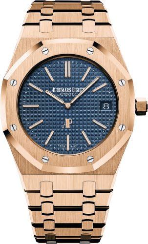 Audemars Piguet Royal Oak 39 mm Extra - Thin Rose Gold Blue Dial | 15202OR.OO.1240OR.01 - Luxury Time NYC