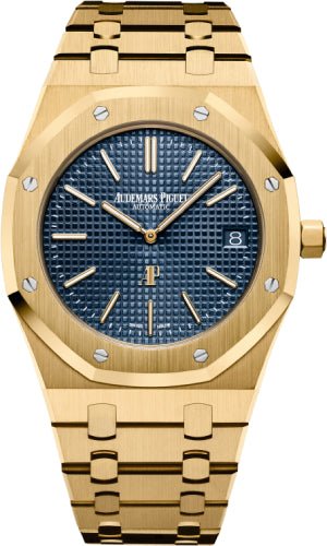 Audemars Piguet Royal Oak 39mm Extra - Thin Yellow Gold Blue Index Yellow Gold Bracelet - 15202BA.OO.1240BA.01 - Luxury Time NYC