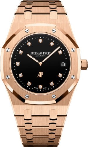 Audemars Piguet Royal Oak 39mm "Jumbo" Extra - Thin Rose Gold Black Diamond Dial - 15207OR.OO.1240OR.01 - Luxury Time NYC