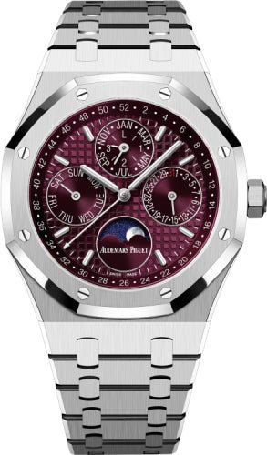 Audemars Piguet Royal Oak 41 mm Perpetual Calendar "Qatar" White Gold Purple - Burgundy Dial - 26574BC.OO.1220BC.01 - Luxury Time NYC