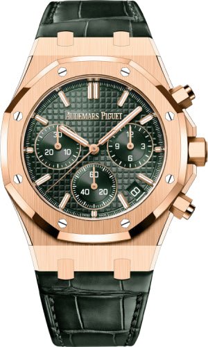 Audemars Piguet Royal Oak 41mm Chronograph Rose Gold Khaki Green Dial | 26240OR.OO.D404CR.02 - Luxury Time NYC