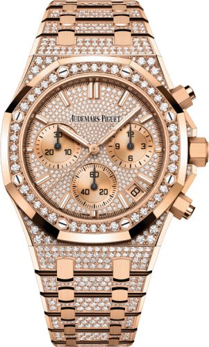 Audemars Piguet Royal Oak 41mm Chronograph Rose Gold/Diamond Paved Dial and Bracelet | 26242OR.ZZ.1322OR.02 - Luxury Time NYC