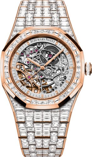 Audemars Piguet Royal Oak 41mm Double Balance Wheel Openworked Rose Gold Diamond Pave - 15417OR.ZZ.1267OR.01 - Luxury Time NYC