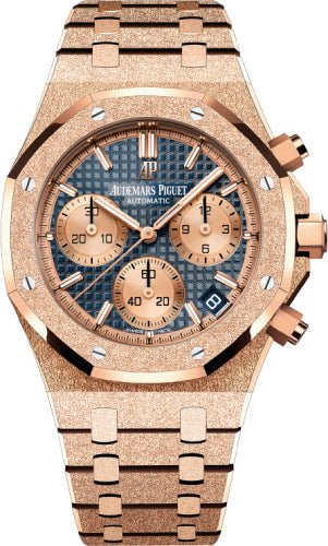 Audemars Piguet Royal Oak 41mm Frosted Gold Chronograph Blue Dial - 26239OR.GG.1224OR.01 - Luxury Time NYC