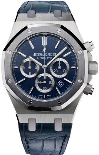 Audemars Piguet Royal Oak 41mm Leo Messi Chronograph Platinum Tantalum Bezel Blue Index Dial Alligator Leather Strap - 26325PL.OO.D310CR.01 - Luxury Time NYC