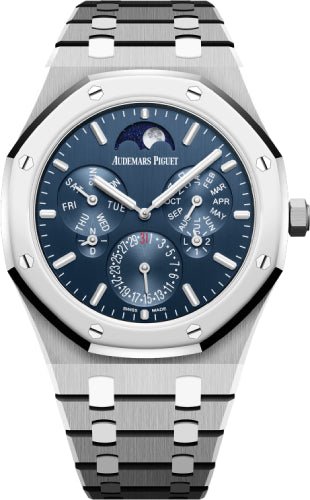 Audemars Piguet Royal Oak 41mm Perpetual Calendar Ultra - Thin Titanium Platinum Bezel Blue Dial - 26586IP.OO.1240IP.01 - Luxury Time NYC