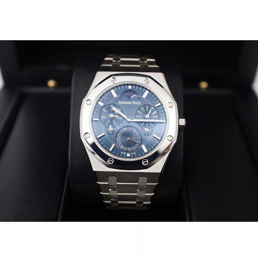 Audemars Piguet Royal Oak 41mm Perpetual Calendar Ultra - Thin Titanium Platinum Bezel Blue Dial - 26586IP.OO.1240IP.01 - Luxury Time NYC