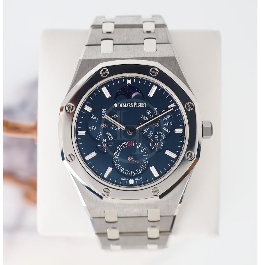 Audemars Piguet Royal Oak 41mm Perpetual Calendar Ultra - Thin Titanium Platinum Bezel Blue Dial - 26586IP.OO.1240IP.01 - Luxury Time NYC
