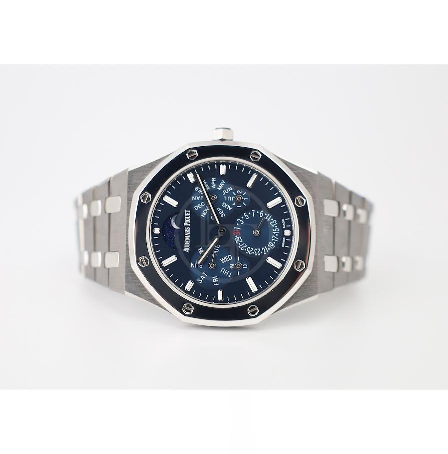 Audemars Piguet Royal Oak 41mm Perpetual Calendar Ultra - Thin Titanium Platinum Bezel Blue Dial - 26586IP.OO.1240IP.01 - Luxury Time NYC