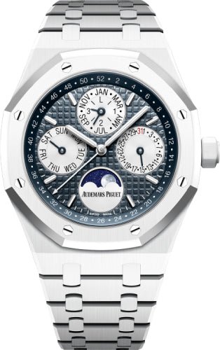 Audemars Piguet Royal Oak 41mm Perpetual Calendar White Ceramic Blue Dial - 26579CB.OO.1225CB.01 - Luxury Time NYC