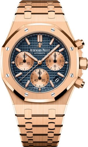 Audemars Piguet Royal Oak 41mm Selfwinding Chronograph Rose Gold Blue Dial Bracelet - 26239OR.OO.1220OR.01 - Luxury Time NYC