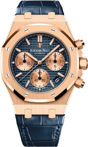 Audemars Piguet Royal Oak 41mm Selfwinding Chronograph Rose Gold Blue Dial Strap - 26239OR.OO.D315CR.01 - Luxury Time NYC