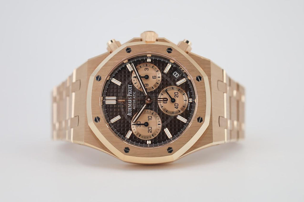 Audemars Piguet Royal Oak 41mm Selfwinding Chronograph Rose Gold Brown Dial Bracelet - 26239OR.OO.1220OR.02 - Luxury Time NYC