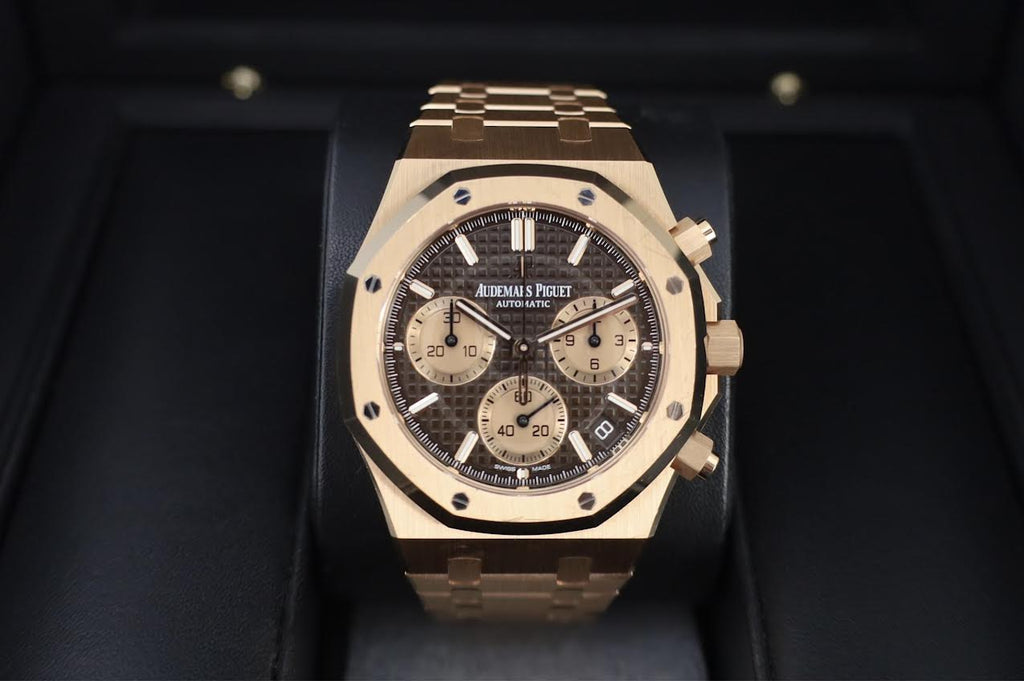 Audemars Piguet Royal Oak 41mm Selfwinding Chronograph Rose Gold Brown Dial Bracelet - 26239OR.OO.1220OR.02 - Luxury Time NYC