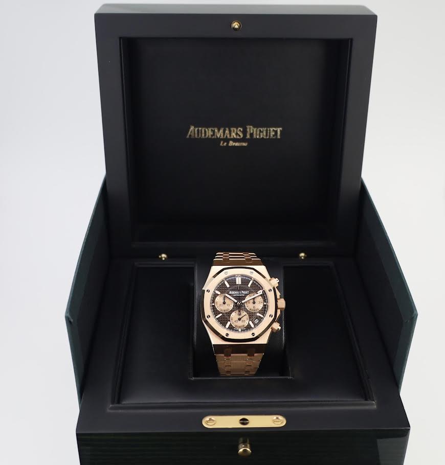 Audemars Piguet Royal Oak 41mm Selfwinding Chronograph Rose Gold Brown Dial Bracelet - 26239OR.OO.1220OR.02 - Luxury Time NYC