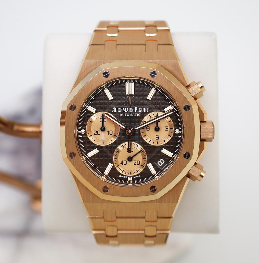 Audemars Piguet Royal Oak 41mm Selfwinding Chronograph Rose Gold Brown Dial Bracelet - 26239OR.OO.1220OR.02 - Luxury Time NYC