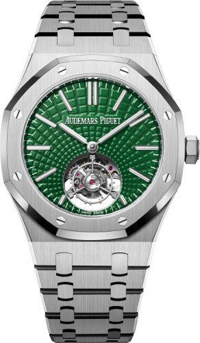 Audemars Piguet Royal Oak 41mm Selfwinding Flying Tourbillon Titanium Green Dial 26534TI.OO.1220TI.01 - Luxury Time NYC