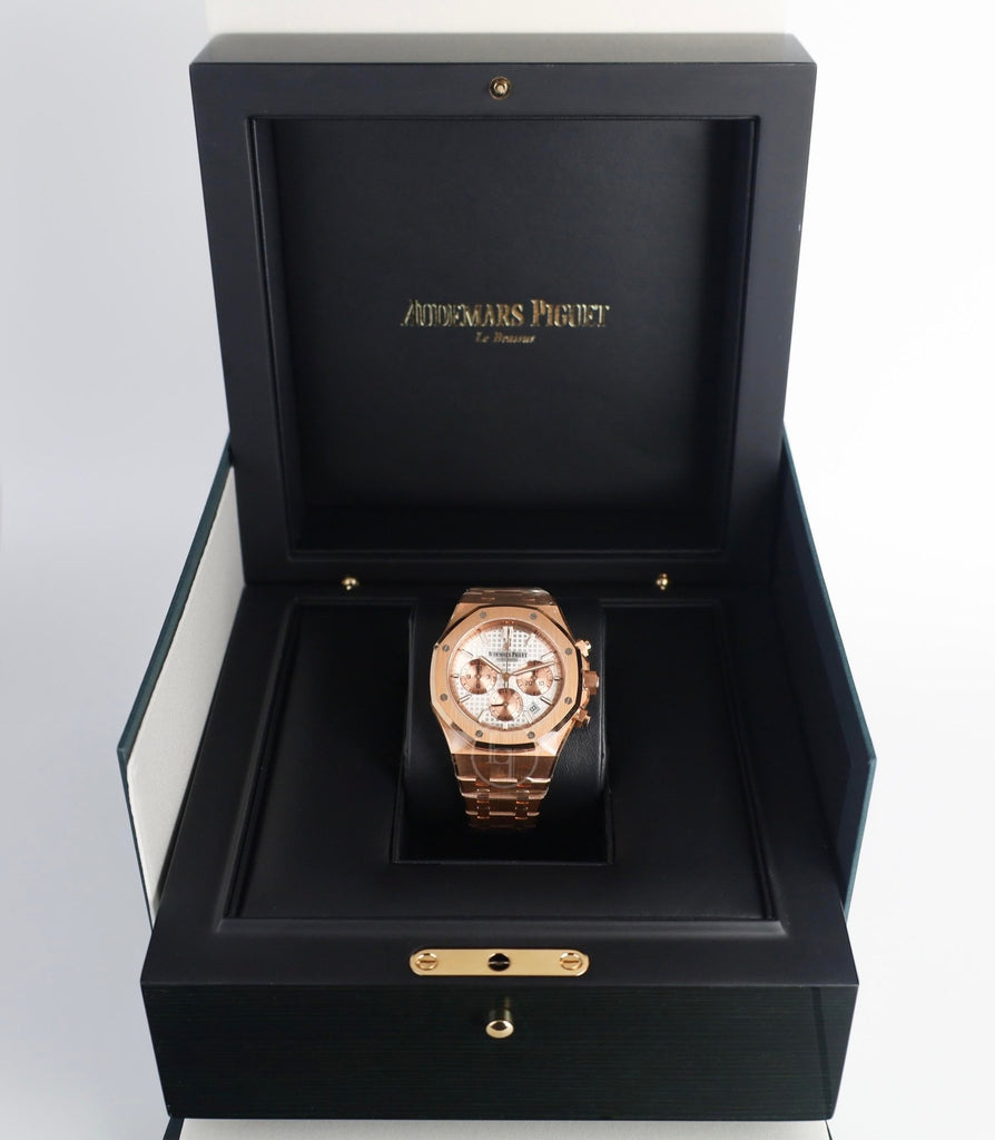 Audemars Piguet Royal Oak Chronograph Rose Gold 38mm Silver Dial 26315OR.OO.1256OR.01 - Luxury Time NYC