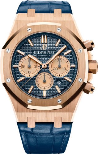 Audemars Piguet Royal Oak Chronograph Rose Gold 41mm Blue Index Blue Leather | 26331OR.OO.D315CR.01 - Luxury Time NYC