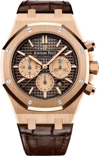 Audemars Piguet Royal Oak Chronograph Rose Gold 41mm Brown Index Brown Leather | 26331OR.OO.D821CR.01 - Luxury Time NYC