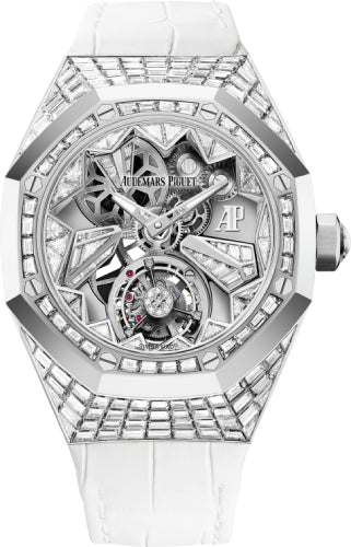 Audemars Piguet Royal Oak Concept Flying Tourbillon 38.5mm White Gold Diamond Paved Alligator Leather Strap | 26228BC.ZZ.D011CR.01 - Luxury Time NYC