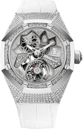 Audemars Piguet Royal Oak Concept Flying Tourbillon 39mm White Gold Diamond Paved Alligator Leather Strap | 26227BC.ZZ.D011CR.01 - Luxury Time NYC