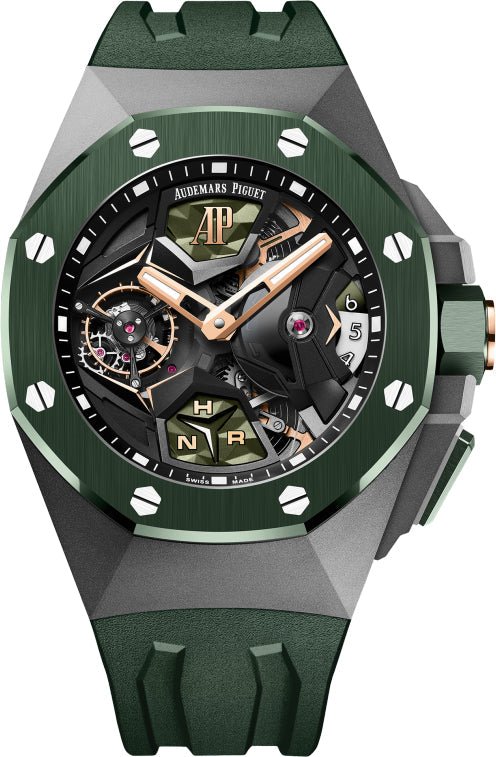 Audemars Piguet Royal Oak Concept Flying Tourbillon 44mm GMT Titanium Ceramic Bezel Green | 26589IO.OO.D056CA.01 - Luxury Time NYC