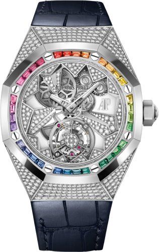 Audemars Piguet Royal Oak Concept Flying Tourbillon White Gold/ Diamonds Dial 38.5mm Gemstones Bezel Alligator Leather Strap | 26229BC.ZY.D326CR.01 - Luxury Time NYC