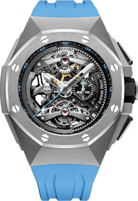 Audemars Piguet Royal Oak Concept Tourbillon 44 mm Chronograph Openworked Selfwinding Titanium Black Blue Rubber - 26587TI.OO.D031CA.01 - Luxury Time NYC